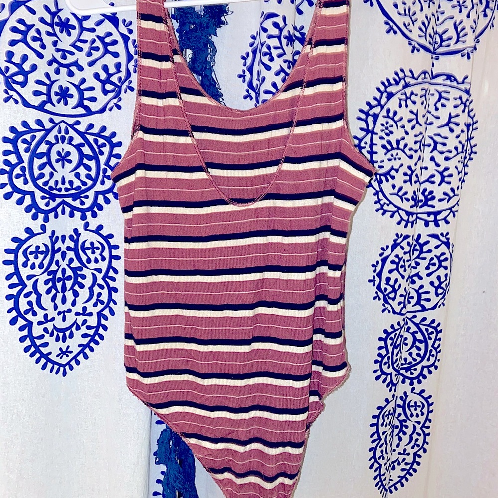 Pink Cotton Striped Bodysuit